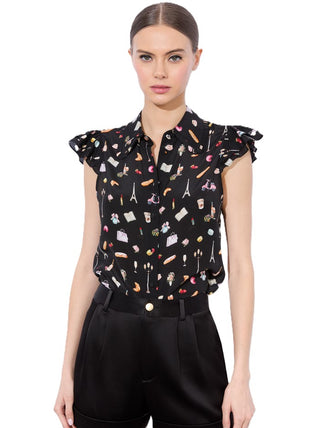 Martel Flutter Sleeve Blouse - Black Multi