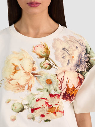 Alice + Olivia Evan Applique Oversized Cropped Tee - Ecru/Multi