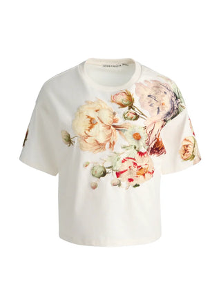 Evan Applique Oversized Cropped Tee - Ecru/Multi