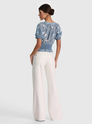 Alice + Olivia Kathryn Lace Trim Blouse - Deep Denim Blue/ Off White
