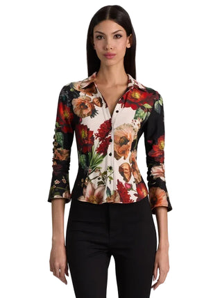 Alice + Olivia Freya Fitted Nipped Waist Top - Floral Radiance