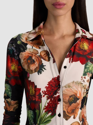 Alice + Olivia Freya Fitted Nipped Waist Top - Floral Radiance