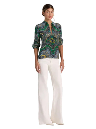 Alice + Olivia Willa Placket Top - Bon Voyage Deep Emerald