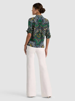 Alice + Olivia Willa Placket Top - Bon Voyage Deep Emerald