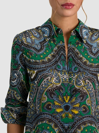 Alice + Olivia Willa Placket Top - Bon Voyage Deep Emerald