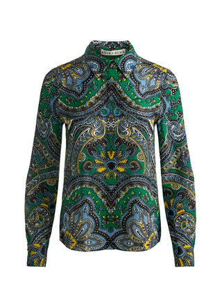 Alice + Olivia Willa Placket Top - Bon Voyage Deep Emerald