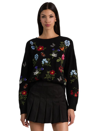 Alice + Olivia Teanna Embellished Crewneck Pullover - Black Multi