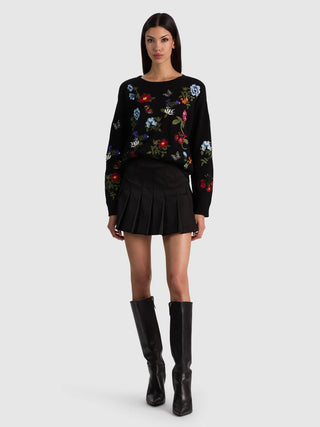 Alice + Olivia Teanna Embellished Crewneck Pullover - Black Multi