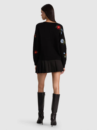 Alice + Olivia Teanna Embellished Crewneck Pullover - Black Multi