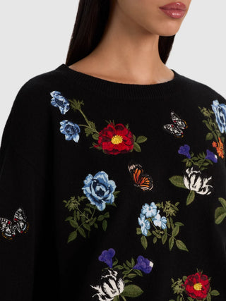 Alice + Olivia Teanna Embellished Crewneck Pullover - Black Multi