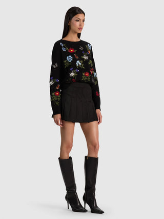 Alice + Olivia Teanna Embellished Crewneck Pullover - Black Multi