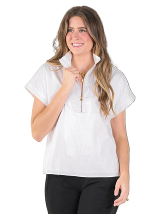 Emily McCarthy Poppy Pullover - White Cotton Poplin