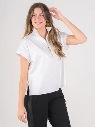 Emily McCarthy Poppy Pullover - White Cotton Poplin
