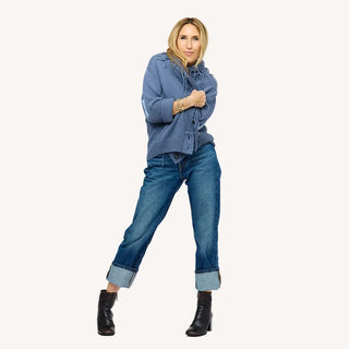 Kerri Rosenthal Fringe Shawl Collar Love Cardigan - Denim Blue