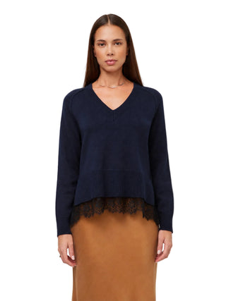 Fifteen Twenty - Camila Lace Layered Sweater Navy