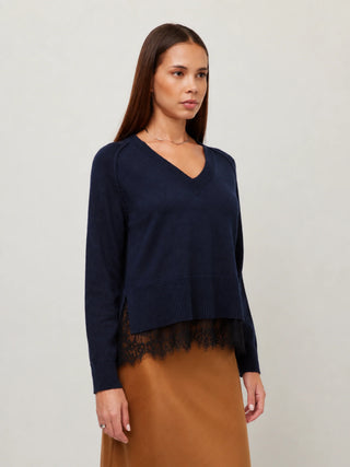 Fifteen Twenty - Camila Lace Layered Sweater Navy