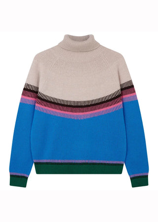 Jumper 1234 Block Fairisle Tweed Roll Collar - Light Rose Tweed Multi