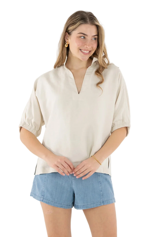 Poppy Top - Sandshell Linen