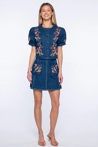 Elizabeth James Coco Top - Denim Embroidery