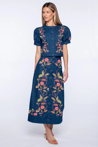 Elizabeth James Frannie Skirt - Denim Embroidery