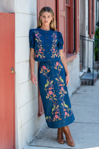 Elizabeth James Frannie Skirt - Denim Embroidery