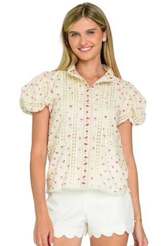 Short Sleeve Emily Top - Mini Cherries