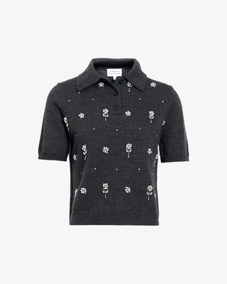 Tanya Taylor Camilla Sweater W/ Embroidery - Dark Heather Gray