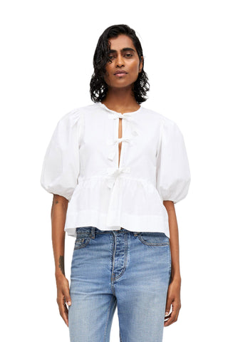 Cotton Poplin Peplum Blouse - Bright White