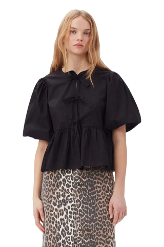 Ganni Cotton Poplin Peplum Blouse - Black