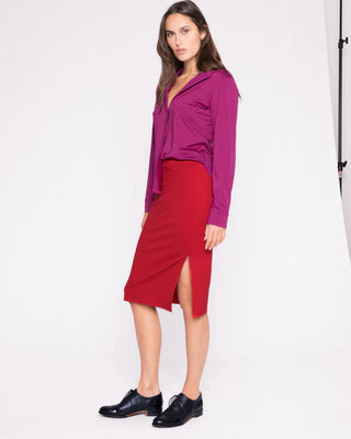 Ponte Knit Pencil Skirt - Red