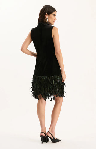 Colette Feather Hem Dress - Black