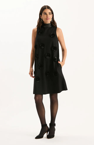 Cleo Ponte With Satin Dress - Black