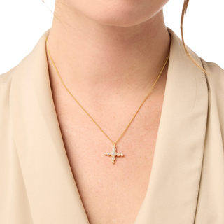 Gumdrop Cross Delicate Necklace - Pearl