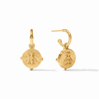 Julie Vos Honeybee Hoop &amp; Charm Earring - Gold Iridesent Chalcedony Blue
