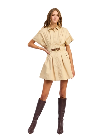 Cecilla Mini Shirt Dress - Khaki Brown