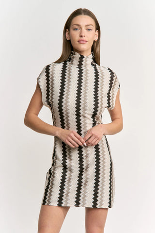 En Saison Devon Mini Dress - Ivory Taupe Black