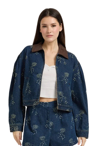 En Saison Paige Cropped Jacket - Medium Wash Denim