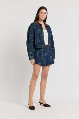 En Saison Paige Cropped Jacket - Medium Wash Denim