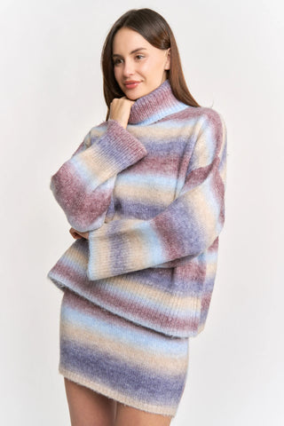 En Saison Erin Turtleneck Sweater - Blue Brown Ombre