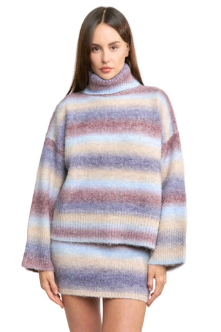 En Saison Erin Turtleneck Sweater - Blue Brown Ombre