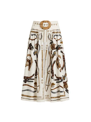 Farm Rio Equestrian Scarf Maxi Skirt - Winter White