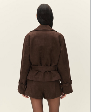 Elodie&nbsp;Marais Faux Suede Cropped Trench Coat - Chocolate Fondant