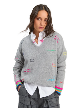 Vilagallo Grey Sweater with Rainbow Cuffs