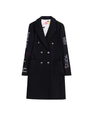 Vilagallo Long Coat with Abstract Art - Black
