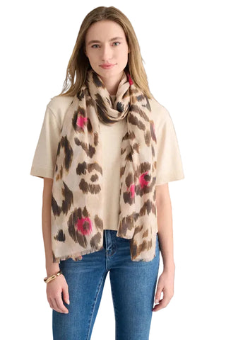 Kinross Painted Leopard Print Scarf - Sandstone Multi
