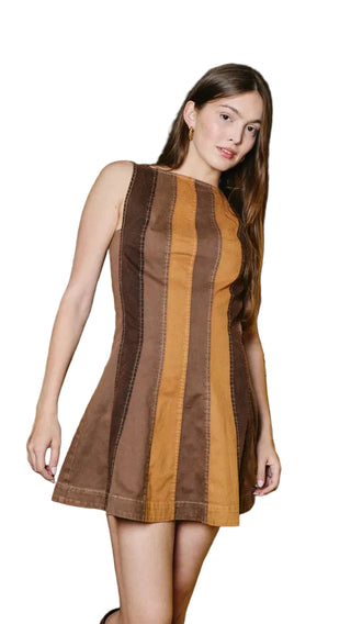 Love the Label Brinnie Mini Dress - Brown Panneled Denim