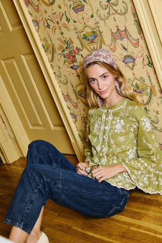 Love the Label Ellianna Top - Amira Embroidered Olive