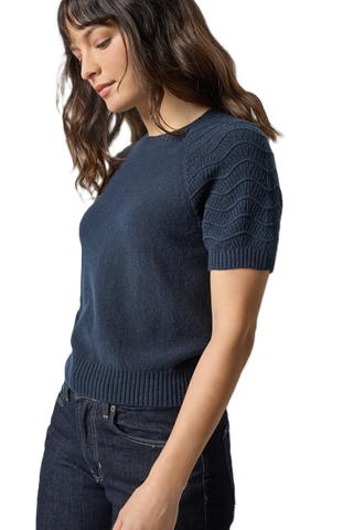 Textured Sleeve Sweater - Navy