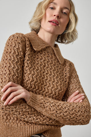 Lilla P - Textured Polo Sweater Hazelnut