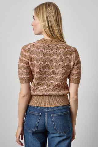 Lilla P Short Sleeve Multistitch Sweater - Hazlenut Stripe